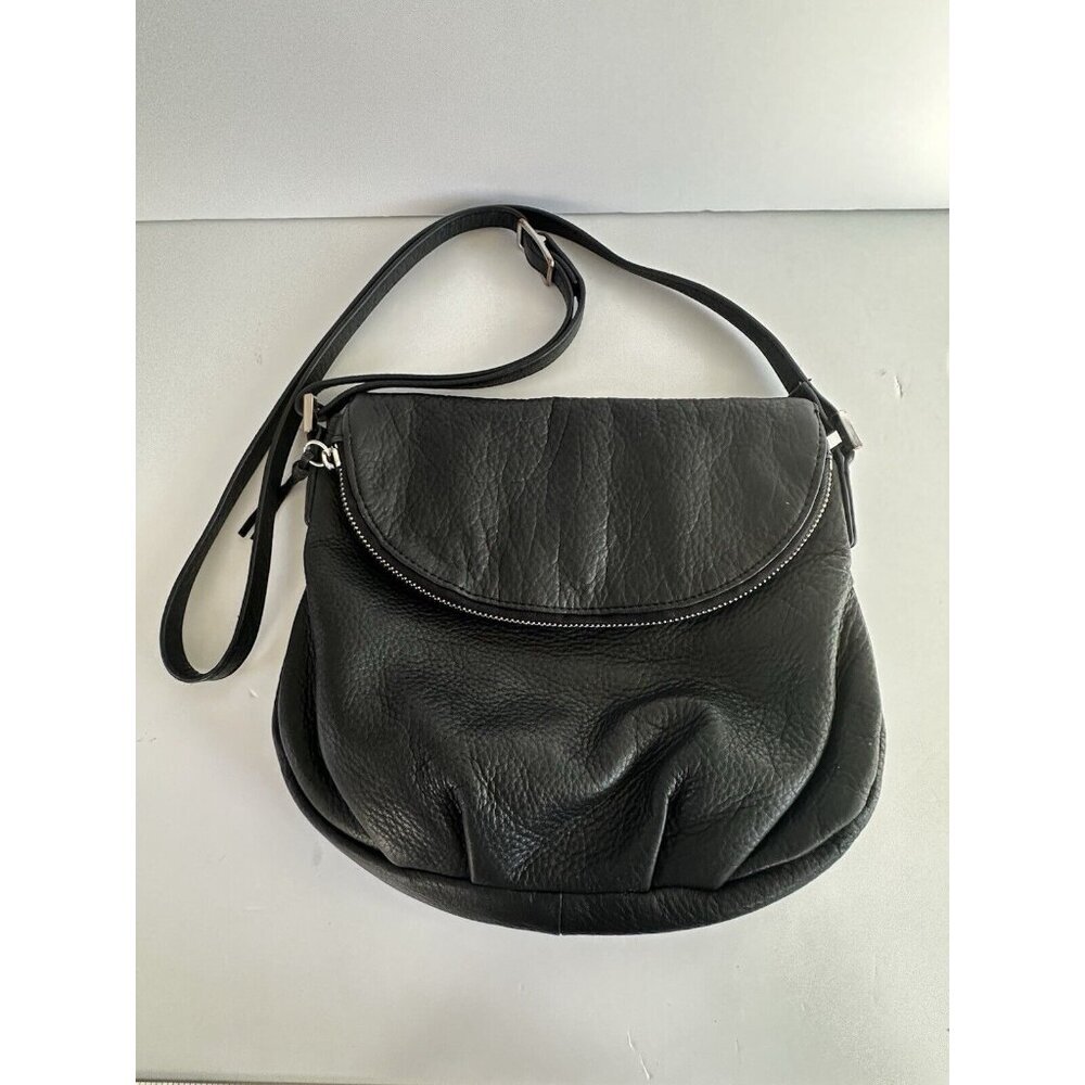 Margot Women's Natalie Handbag Purse Black Leather Flap Zip Crossbody Office Y2K